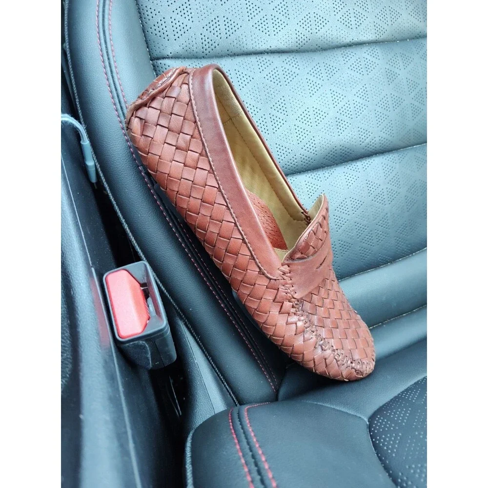 Robert Zur San Tropez Woven Leather Penny Loafers Brown Mens Size 10 M
